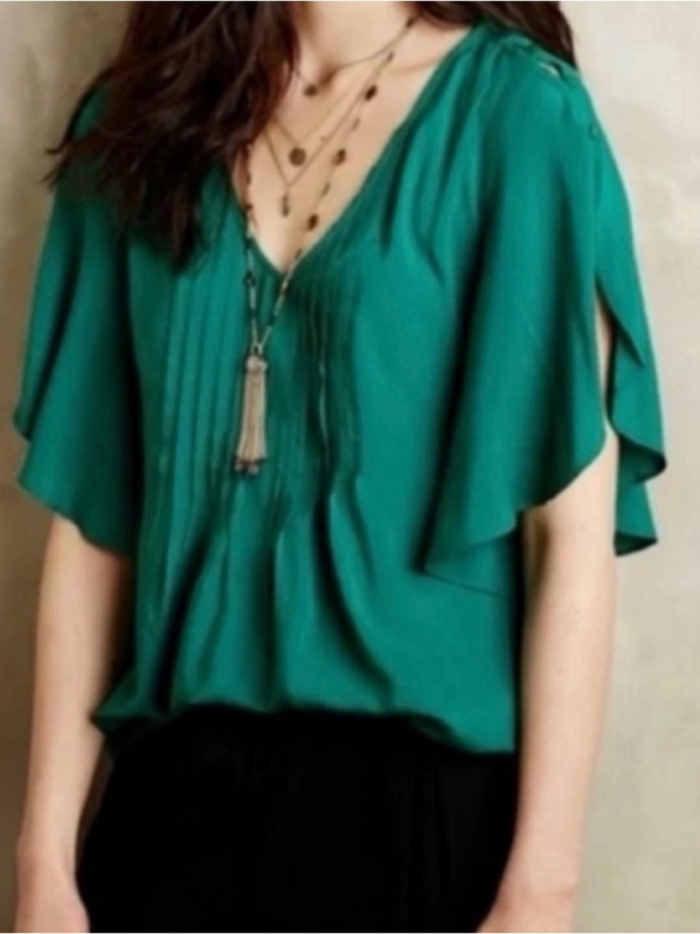 Anthropologie MAEVE Flutter Sleeve Pintuck Maya blouse size 4 Small Green
